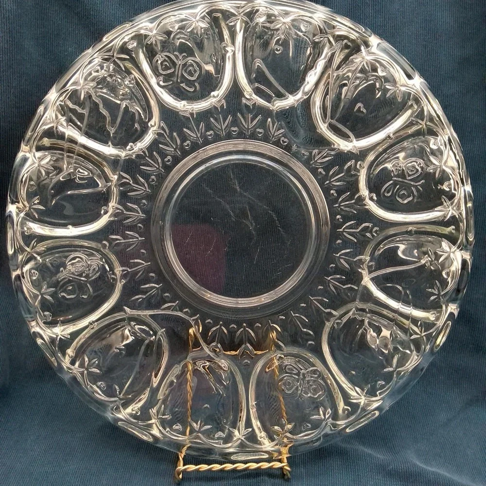 Vtg crystal-clear Spring Garden deviled egg/relish serving platter Indiana Glass